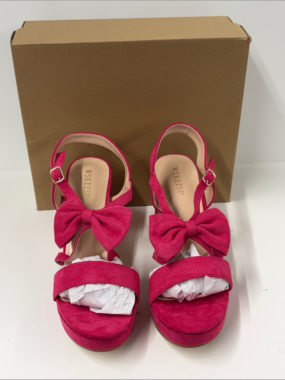 New Women’s Bow Knot Platform Heel With Ankle Strap In Rose Pink Size 9.5